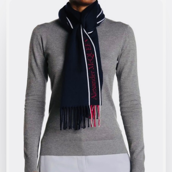 NWT Unisex One Size Alexander McQueen Wool-Cashmere Selvedge Scarf 14” W X 90” L - Picture 4 of 15